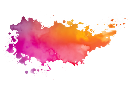 Vibrant pink orange ink splash isolated on a transparent background