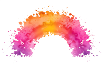 Vibrant watercolor splashes arc isolated on a transparent background