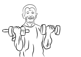 Fitness man with dumbbells. Illustration in cartoon style