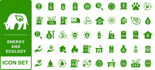 Green alternative energy and ecology icons set