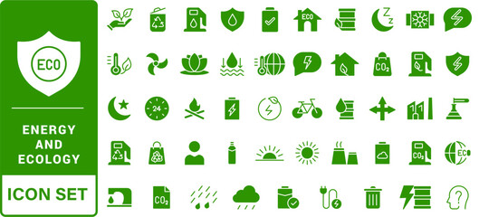 Green alternative energy and ecology icons set