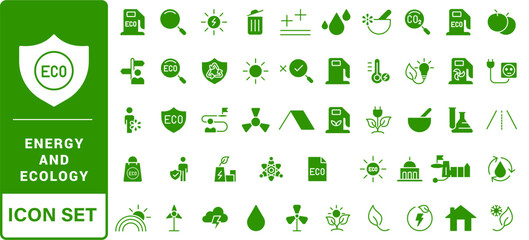 Green alternative energy and ecology icons set