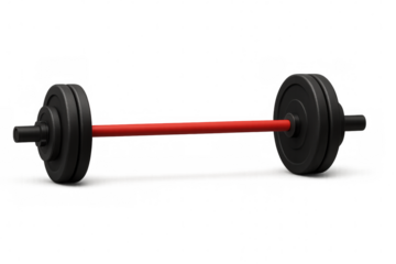3d rendering of a red and black barbell weightlifting equipment on transparent background, perfect for fitness and gym concepts
