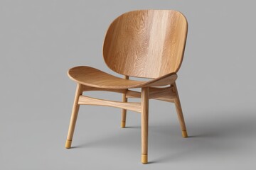 Elegant mid century modern wooden chair with curved seat and backrest isolated on white background