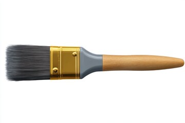 A single paint brush with dark bristles and a wooden handle isolated on white background