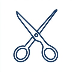 Simple hand drawn outline of crossed scissors with blue ink effect isolated on white background