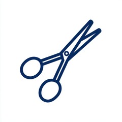 Simple dark blue outline drawing of surgical scissors with finger loops isolated on white background