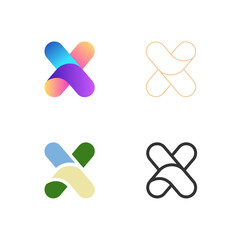 Letter X logo set. Abstract icons, signs, logotypes in different styles isolated on white background.