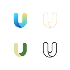 Collection of abstract U letters. Colorful and outline icons, signs design concept isolated on white background.