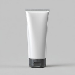 A clean white cosmetic tube with a dark gray cap stands upright isolated on white background