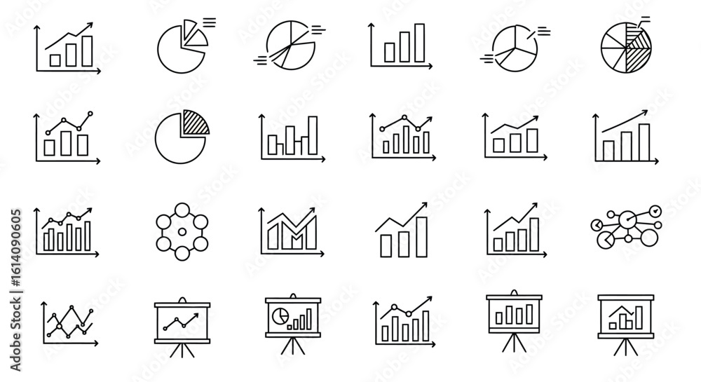 Poster minimalist line style business growth and analysis icons for data visualization