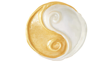 Watercolor a golden and white yin yang symbol representing balance and harmony isolated on transparent background
