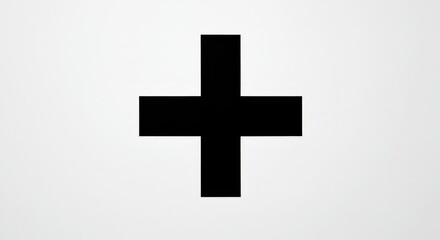 Fototapeta premium Striking black plus sign against a clean white background offering simplicity and clarity in design