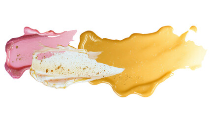 Watercolor pink and gold cosmetic cream swatches isolated on transparent background