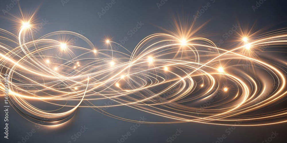 Poster golden light trails swirl and curve dynamically, creating an abstract energy flow