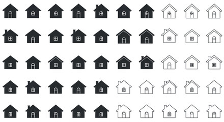 Silhouette and outline house icons collection for design projects