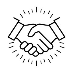 Obraz premium Handshake icon with radiating lines indicating success. Vector graphic. 