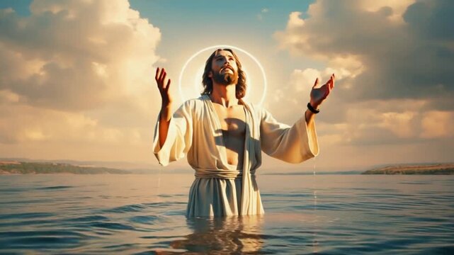 Jesus being baptized.