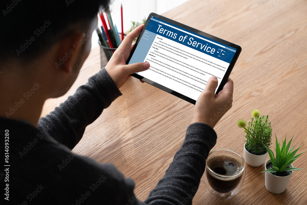 Poster online term of service conditions showing brisk rules and regulations in using the website on device