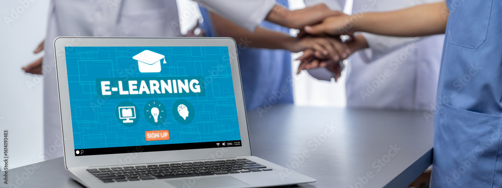 Poster e-learning website with brisk sofware for student to study online on the internet network