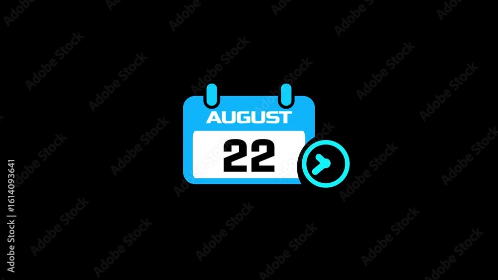 Poster abstract calendar icon - day 22 animation. clock icon lime animation background.