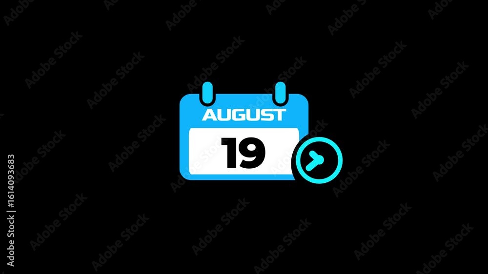 Poster abstract calendar icon - day 19 animation. clock icon lime animation background.