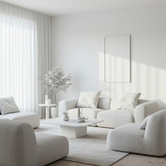 Bright and airy modern living room with plush white furniture and natural light