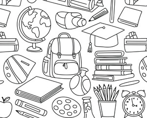 Education seamless pattern A black and white line art illustration for design