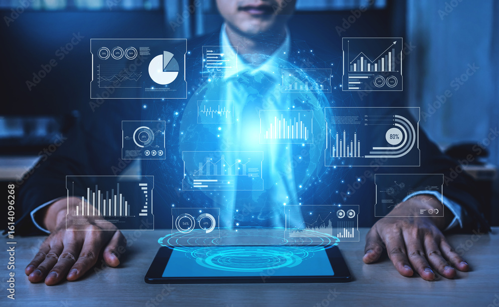 Poster real-time global data analytics dashboard visualizing insights from interconnected systems for decis