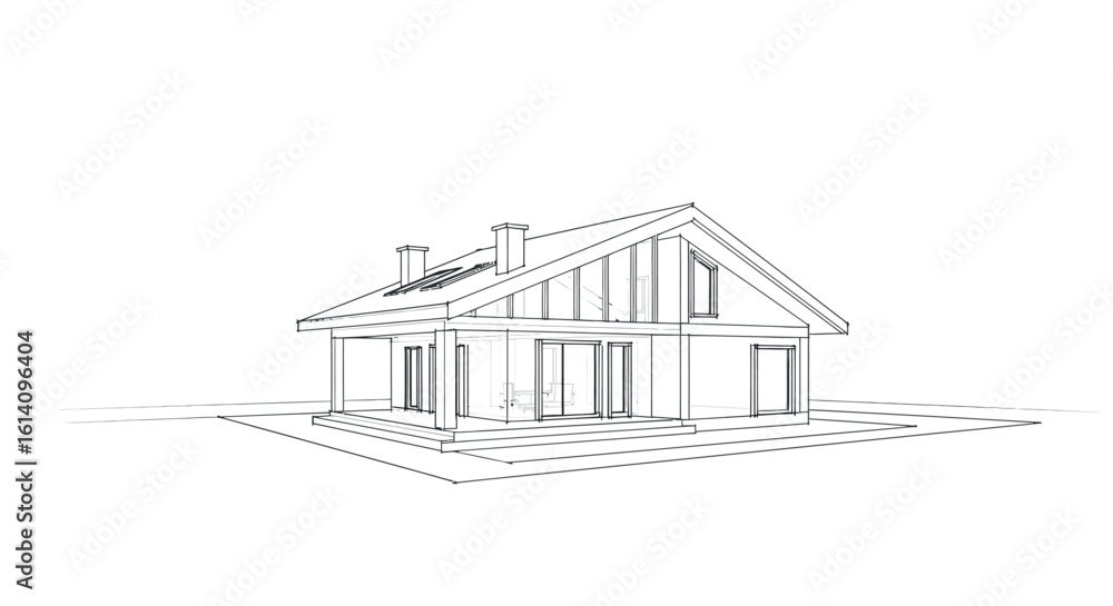 Poster minimalist linear sketch of modern house architecture design