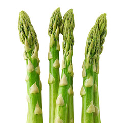 3D Three slender light green asparagus spears on transparent background