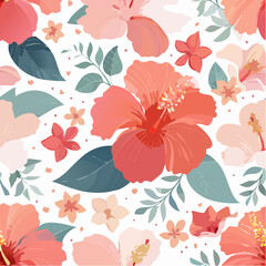 Obraz premium Bold Maximalist Floral Vector Pattern with Oversized Tropical Flowers – Seamless Repeat Design,A vibrant and expressive seamless vector pattern featuring oversized tropical flowers in a maximalist sty