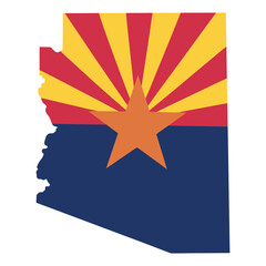 Arizona state outline with state flag colors and star yellow