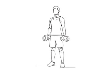Vector art of a man is standing with dumbbells in his hands, ready to start his workout routine isolated on white background