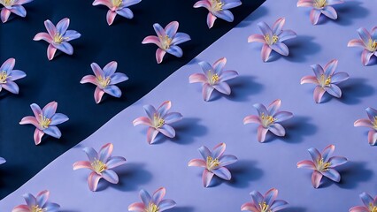 Pastel Purple and Blue Lily Flower Pattern; Minimalist Flat Lay; Elegant Spring Design