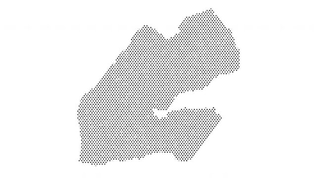 Djibouti map from particles, dots. Digital silhouette. Abstract animation background.
