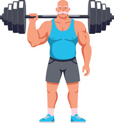 Naklejka premium Muscular bald man lifting heavy barbell in gym strength training illustration vector 