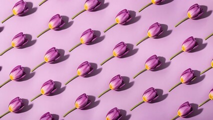 Purple Tulip Spring Pattern: Minimalist Flatlay, Soft Lilac Background, Elegant Floral Design