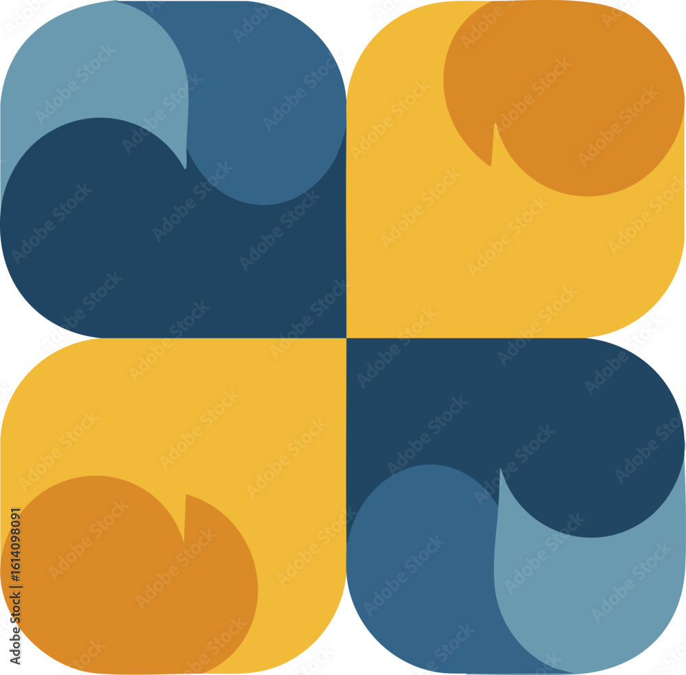 Poster abstract geometric pattern with blue and yellow rounded shapes forming a symmetrical design vector i