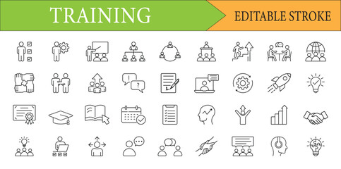 Business Training and Education Line Icon Set for Professional Development
