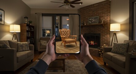 Visualize living room chair placement using augmented reality on smartphone screen