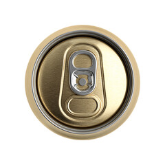 3d Top view of closed golden color aluminum soda can top view on transparent background