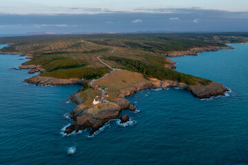 Inceburun Lighthouse in Sinop. Turkey. Inceburun is the northernmost point of the Turkey. Aerial...