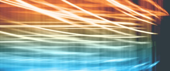 blue and orange abstract background with motion blur and halftone texture
