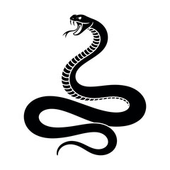 Fototapeta premium Black viper snake coiled with fangs and forked tongue exposed cobra serpent