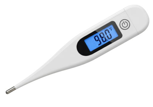 Digital thermometer displaying body temperature in Fahrenheit
