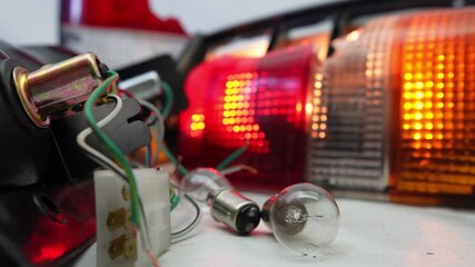 Accident with broken pickup truck turn signal and blinker light