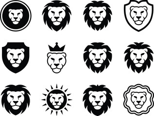 Fototapeta premium Collection of stylized lion head emblems and icons