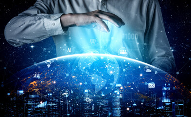 Global AI-powered digital network ecosystem connecting data, finance, analytics, ecommerce,...