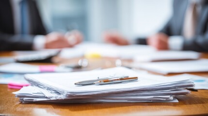Focus on a discreet tax advisory session where detailed receipts and official folders are meticulously reviewed on a round table enhancing trust and accuracy.